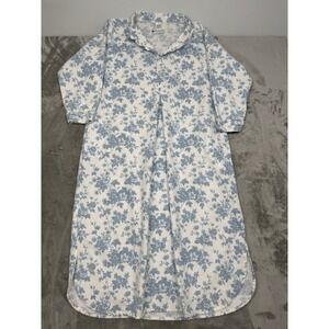 Ella Simone Nightgown Womens Large Blue White Floral Pleated Cotton Cottagecore